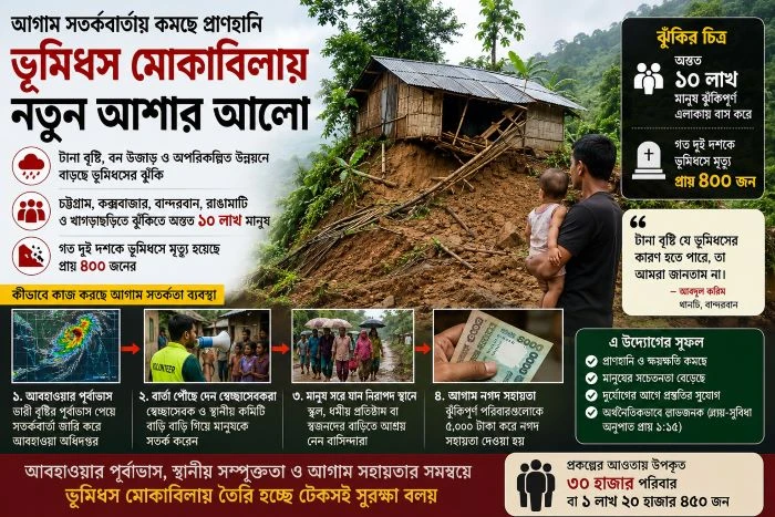 পাহাড়ি অঞ্চলে সফল আর্লি ওয়ার্নিং মডেল: আগাম সতর্কবার্তায় কমছে প্রাণহানি, ভূমিধস মোকাবিলায় নতুন আশার আলো